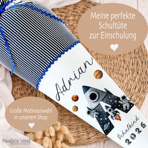 Schultüte Junge Weltall personalisiert – Stoff Schultüte Rakete mit Namen – Einschulung Junge - Stoff Schultüte Weltraum - Schulkind 2026
