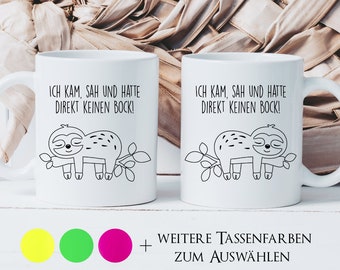 Taza perezoso con dicho: ¡Vine, vi y no tuve ganas!, regalo perezoso para hombres y mujeres, tazas neón blanco rosa, verde, amarillo