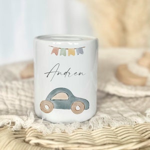 Kinderspardose Personalisiert Spardose Kind Sparbüchse Auto Fahrzeug Spardose aus Keramik Geschenk