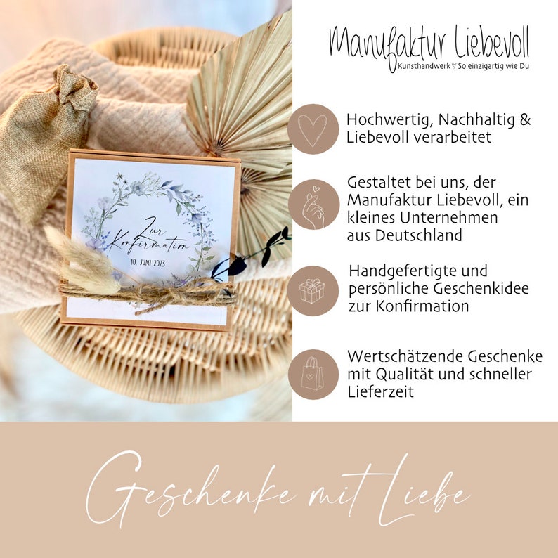 Konfirmation Geld Geschenk Geschenkschachtel Personalisiert Verpackung Junge Mädchen Konfirmationskarte, Manufaktur Liebevoll Bild 2