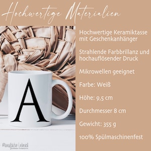 Tasse mit Buchstaben Kaffeetasse personalisiert Tasse mit Anfangsbuchstaben Kaffeebecher personalisiert Geschenk Mann Frau Keramik Schwarz Bild 3