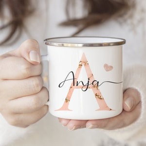 Personalisierte Emaille-Tasse Mit Namen & Buchstabe – 300 Ml, In Rosa Oder Blau