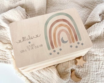Memory box baby personalized rainbow gift birth memory box wooden memory box rainbow baptism manufactory lovingly