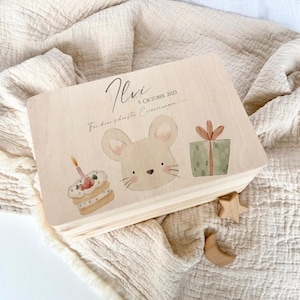 Memory Box Baby Personalized Gift Welcome Wooden Box Baby Gift Name Birth Date Mouse Memory Box