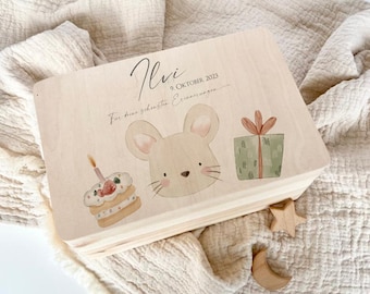 Memory Box Baby Personalized Gift Welcome Wooden Box Baby Gift Name Birth Date Mouse Memory Box