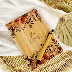 Personalized Notebook Name Bamboo Sustainable Saying Flowers DIN A5