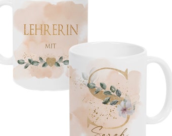 Personalisierte Tasse Lehrerin Name Buchstabe Kaffeetasse Geschenk Geburtstag Dankeschön Abschied Schule Grundschule Manufaktur Liebevoll