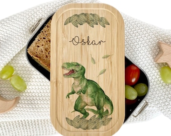 Geschenk Brotdose personalisiert Dino Name Kind