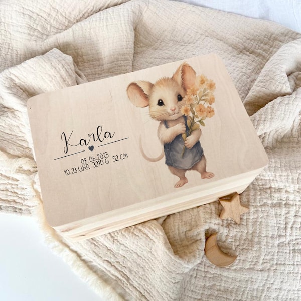 Holzkiste Erinnerungskiste Personalisiert Baby Maus Aufbewahrung Babygeschenk Geburt Geburtsgeschenk Erinnerungsbox Geschenk Holzkiste