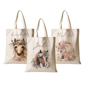 Stoffbeutel Personalisiert Turnbeutel Beutel Tasche mit Namen Beutel für Wechselwäsche Pony Pferd Sportbeutel Mädchen Manufaktur Liebevoll