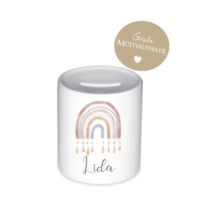 Spardose Regenbogen Name Mädchen Personalisiert Wunschname Kind Geschenkidee Geschenk Geldgeschenk Keramik | Große Motivauswahl