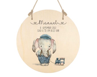Name plate | Children's room | Personalized | Elephant | Baby gift | Wood | Name | Birth | Decoration