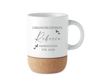 Kork Tasse als Abschiedsgeschenk für Erzieherin Dankeschön Geschenkidee mit Namen personalisiert Kita Kitaabschied Kind Manufaktur Liebevoll