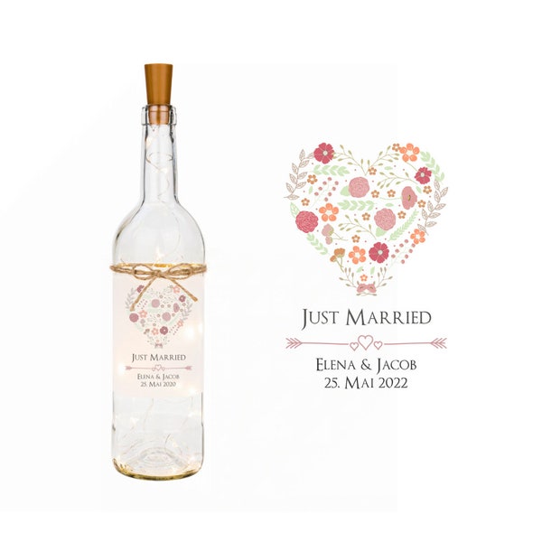 Flaschenlicht Geschenk Hochzeit Personalisiert LED Heiraten Geldgeschenk