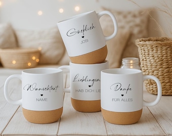 Personalized Mug with Custom Text – Personalized Gift – Favorite Person, Thank You, Happy – Coffee Mug with Cork Base – Unique Gift