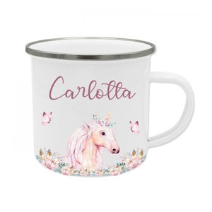 Enamel cup unicorn name personalized mug horse pony children girls children's cup gift animal desired name gift idea