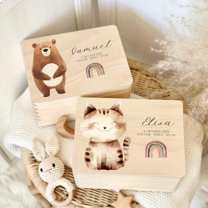 Erinnerungskiste Baby Personalisiert Babygeschenke Baby Geschenk Geburt Erinnerungskiste Erinnerungsbox Baby Bär Katze Manufaktur Liebevoll