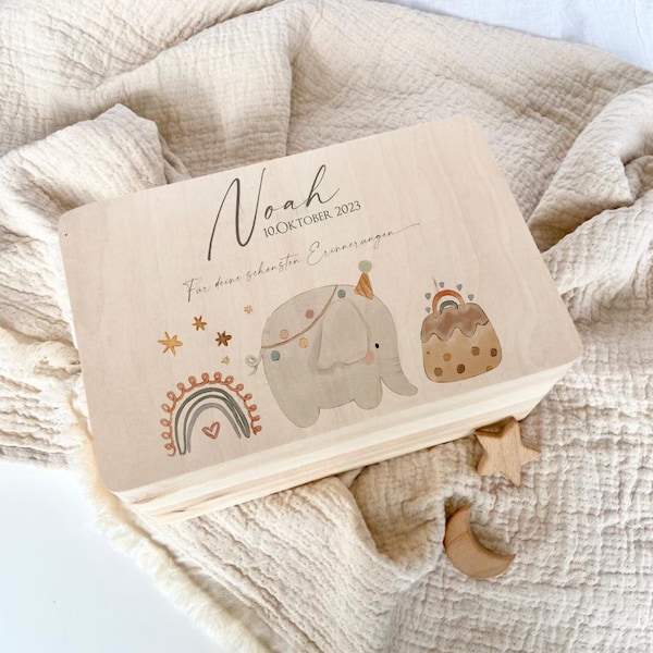 Erinnerungskiste Personalisiert Baby Kind Schatzkiste Holz Elefant Geschenk Name Geburtsdatum Spruch Holzkiste Geburt Geburtstag Holzkiste