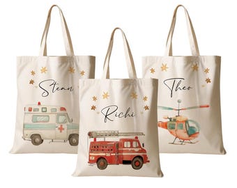 Bolsa de tela para niños, personalizada, para bomberos, niño, bolsa deportiva, bolsa con nombre para cambio de ropa, ambulancia, helicóptero, fábrica, con cariño