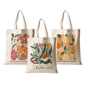 Stoffbeutel Floral Einkaufsbeutel Beutel Tasche Blumen Happy Life Geschenk Frau Beutel aus Stoff Shopper Einkaufstasche Manufaktur Liebevoll
