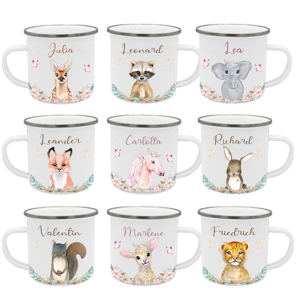 Kindertasse Name Emaille Tasse Kind Kindergeschirr personalisiert Kinder Geschenk Zahnputzbecher Geburtstagsgeschenk Manufaktur Liebevoll