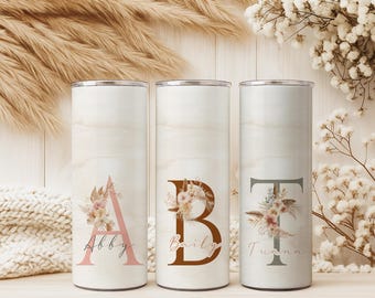 Personalized stainless steel thermal mug 20 oz with name & initial Thermo mug personalized gift for women Boho coffee mug to go