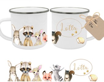 Tasse Personalisiert Kindergeschirr Waldtiere Emaille Tasse Kinder Kindertasse Geschirr Geschenk Becher Kinderbecher Manufaktur Liebevoll