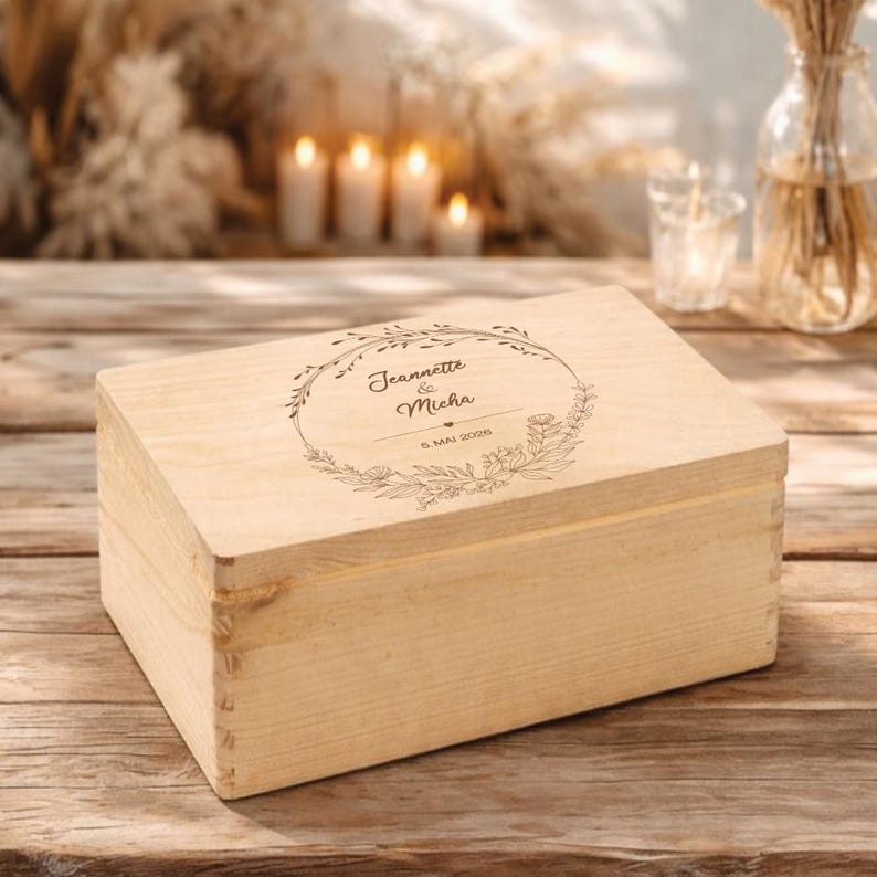 Wedding keepsake box, wedding gift, wedding memory box, money gift box, personalized wedding gift, wedding box with names image 2