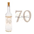 Personalized 70th birthday gift - "Happy Birthday 70" bottle light with LED lighting and number personalized