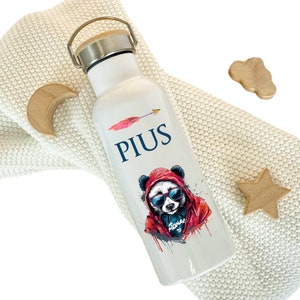 Children&#39;s stainless steel drinking bottle &quot;Panda&quot; with name personalized thermos bottle for boys teenagers daycare school gift manufactory lovingly