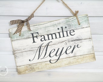 Personalized wooden door sign in shabby chic