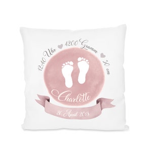 Name pillow for birth and baptism, personalized with name and dates of birth, pillow for the children's room, in 3 colors