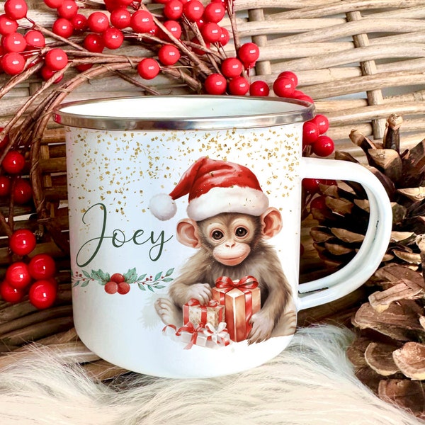 Cup Christmas Cup Monkey Children Girl Boy Personalized Christmas Santa Claus Gift Christmas Gift Children's Mug Enamel