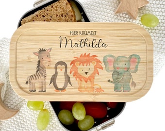 Fiambrera Infantil Personalizada de Acero Inoxidable Animales de Guardería Acuarela Fiambrera Fiambrera Fiambrera Snack Box | Amor de fábrica