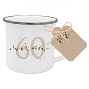 Tasse "Happy Birthday" mit Geschenk- Anhänger, Geschenkidee zum 60. Geburtstag