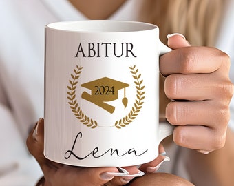 Abitur Tasse, Abschluss Geschenk Abitur 2024, Personalisierte Keramiktasse mit Namen Abi Jahr für Abiturienten Manufaktur Liebevoll