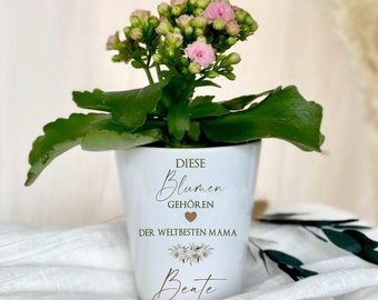 Geschenk Blumentopf Diese Blumen gehören der weltbesten Mama personalisiert Geschenkidee Mutter Dankeschön Geburtstag Muttertag Kind Familie