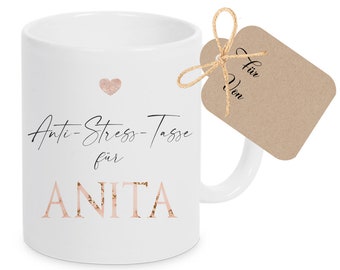 Anti Stress Tasse mit Namen personalisiert Relax Tasse für Frauen Kaffeetasse Büro Keramik Geschenk Freundin Mama Arbeitskollegin Erzieherin