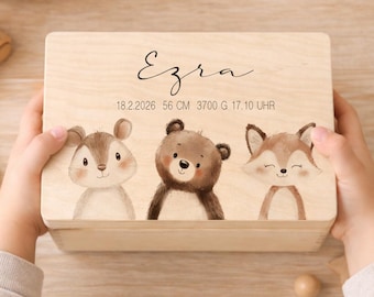Caja de recuerdos personalizada para bebé con nombre - Caja de madera con detalles de nacimiento - Regalo de bautizo y nacimiento - Decoración infantil