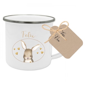 Rabbit mug, personalized children's mug with name made of enamel, 5 designs to choose from