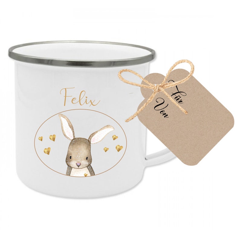 Personalisierte Kindertasse mit Namen Geschenk Tasse Hase Geburtstag Namenstasse Einschulung Kindertag Ostern 5 Motive zur Auswahl Bild 2