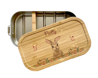 Zauberhafte personalisierte Kinder Brotdose Hase für Mädchen | Lunchbox mit Namen | Häschen Geschenk zum Kindergarten Schulanfang Edelstahl