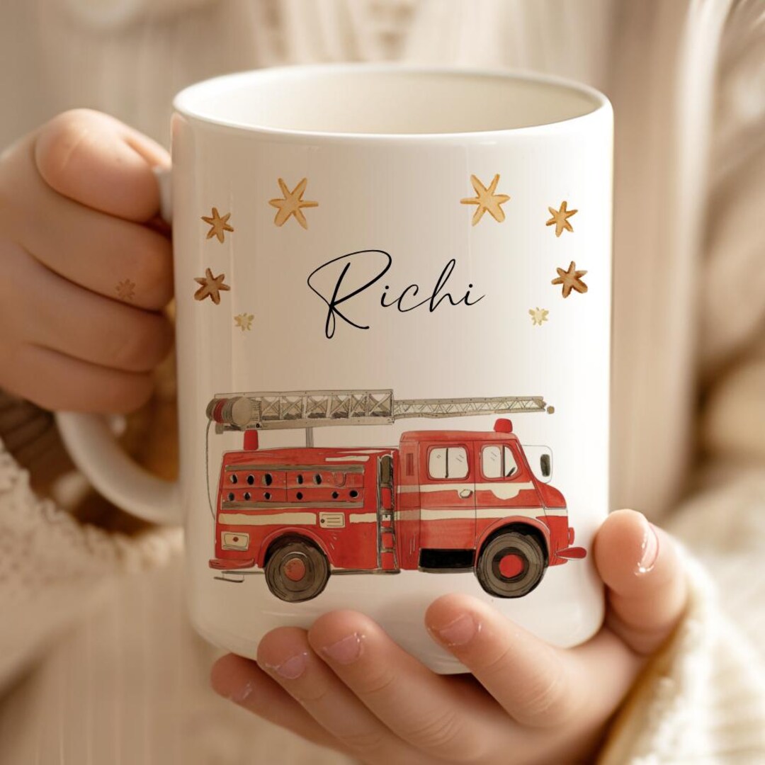 Personalized Mug for Kids - Fire Engine Design - Ceramic Mug for Boys ...