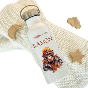 Personalized children&#39;s stainless steel drinking bottle &quot;cool monkey&quot; name thermos bottle boys teenager daycare school gift manufactory lovingly