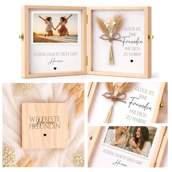 Geschenk Freundin personalisiert | Beste Freundin Geschenk Geburtstag Weihnachten | Fotogeschenk Holzbox mit Namen I Dankeschön Freundin