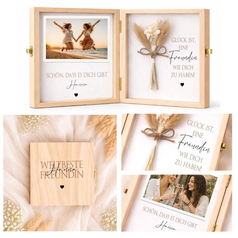 Personlig present till flickvän | Bästa vänpresent till födelsedag eller jul | Fotopresent i trä med namn | Tackpresent till flickvän bild 1