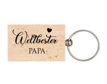 Manufaktur Liebevoll Schlüsselanhänger Weltbester Papa aus Holz Geschenk für Väter | 8 Motivvarianten zur Auswahl als Geschenkidee