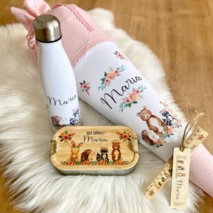 Gift set "Boho Animals" for school enrollment | Personalized with the name | School cone, lunch box, drinking bottle, bookmark, ruler, name tag and much more.