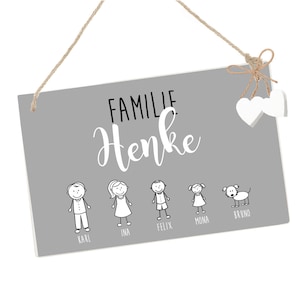 personalized nameplate name tag family in gray 2 weiße Holzherzen
