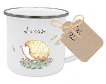 Kindertasse Igel Name Kindergeschirr Tasse Personalisiert Emaille Waldtiere Geschenk Geschenkidee